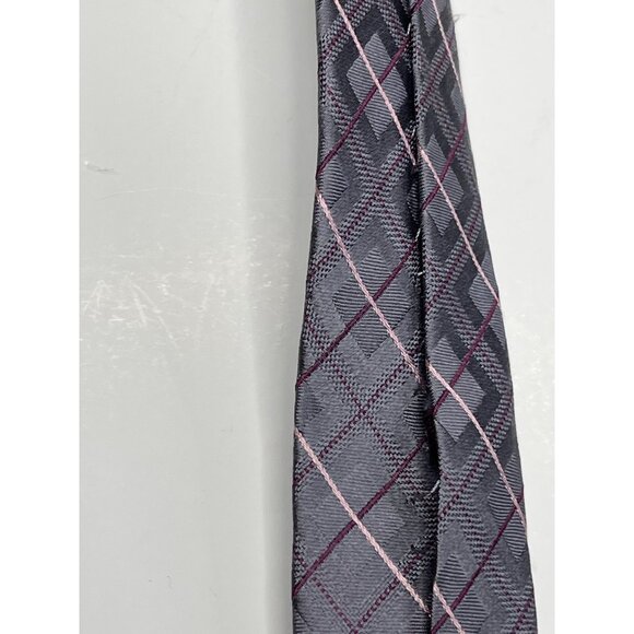 Michael Kors Men’s Gray Pink Purple Plaid Silk Tie - Picture 9 of 11